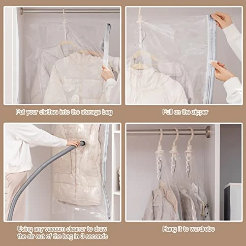 4 Hanging Vacuum Storage Bag Transparent Vacuum Sealed Storage Bag For Suits Dress Jackets Coat Space Saver Bags 2 Longer 2 Short Clothes Protector Closet 5 4 Hanging Vacuum Storage Bag Transparent Vacuum Sealed Storage Bag For Suits Dress Jackets Coat Space Saver Bags 2 Longer 2 Short Clothes Protector Closet - Image 5
