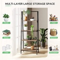 Novilla Bookshelf, 4-Tier Freestanding Storage Bookcase, Industrial Style Display Ladder Shelf For Living Room, Home Office, Bedroom, Kitchen, Walnut -Songmics Furniture Shop 519I4XmKLTL