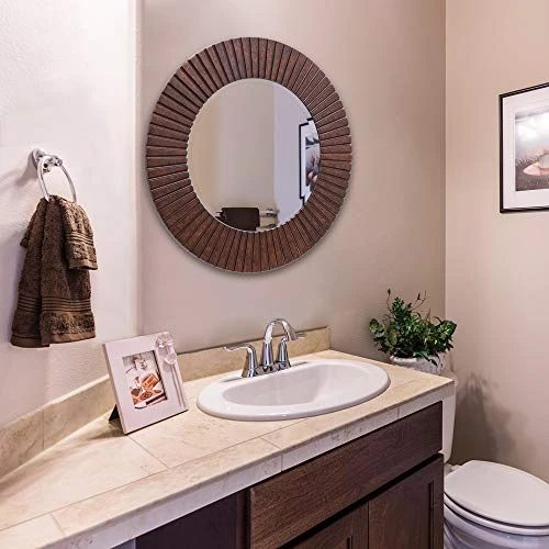 Chende 30'' Round Wall Mirror With Wooden Frame, Farmhouse Decorative Mirror With Bronze Finish, Large Rustic Mirror For Living Room, Bedroom, Entryway 5 Chende 30'' Round Wall Mirror With Wooden Frame, Farmhouse Decorative Mirror With Bronze Finish, Large Rustic Mirror For Living Room, Bedroom, Entryway - Image 5