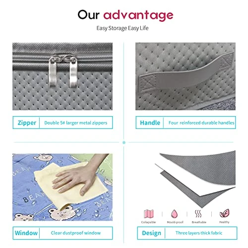 Onlyeasy Foldable Underbed Bags 2 Pack, Thick Blankets Clothes Comforters Storage Bag Breathable Zippered Organizer For Bedroom With Clear Window And 4 Handles, 39.4x19.7x7.1 In, Grey, MX3QR100L 3 Onlyeasy Foldable Underbed Bags 2 Pack, Thick Blankets Clothes Comforters Storage Bag Breathable Zippered Organizer For Bedroom With Clear Window And 4 Handles, 39.4x19.7x7.1 In, Grey, MX3QR100L - Image 3