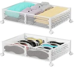 Under Bed Storage, Under The Bed Storage Containers With Wheels, Under Bed Shoe Storage Organizer Drawer, Tool-free Assembly Metal Underbed Storage Containers For Bedroom Clothes Shoes Blankets -2PCK -Songmics Furniture Shop 519MDwSPEQL. AC