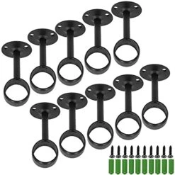 AYSUM 10 Pack 1 Inch Curtain Rod Ceiling-Mount Bracket Curtain Rod Brackets, Shower Curtain Closet Rod Holders For 1 Inch Rod, Wardrobe Pole Flange Socket With Matching Screws, Black