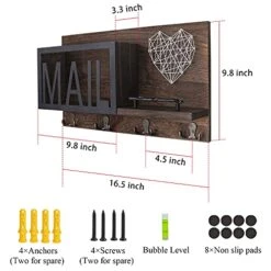 FREEDHIN Mail Organizer Wall Mount With 4 Key Hooks, Key Holder For Wall Wooden Mail Sorter Organizer And Floating Shelf Rustic Home Decor For Entryway Or Mudroom (Dark Brown) -Songmics Furniture Shop 519Rem7SyIS