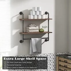 MCleanPin Industrial Pipe Shelves Wall Mount Bathroom Shelf With Towel Bar Floating Shelf 2-Tiers 24 In, DIY Open Bookshelves,Metal Towel Rack Bookcase, Real Wood Storage Shelving -Songmics Furniture Shop 519THz2s7cL