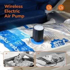 Vacuum Storage Bag Set With Cordless Electric Air Pump, 12 Pack-(3x Large, 3x Medium, 3x Small, 3x X-Small) Double Zip Seal Space Saver Bag, Vacuum Sealer Bags For Travel And Outdoor Storage -Songmics Furniture Shop 519TgtsvyRL