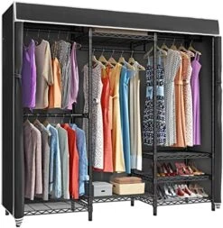 VIPEK V5C Heavy Duty Covered Clothes Rack Portable Bedroom Armoires Rack, Black Metal Clothing Rack With Black Cover, Adjustable Custom Freestanding Closet Wardrobe, Max Load 800LBS -Songmics Furniture Shop 519YqbalDML. AC