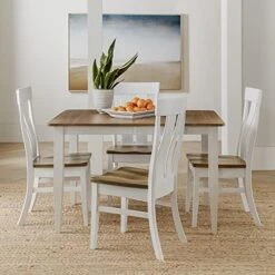 5 Piece Solid Maple Wood Dining Room Set | Full Kitchen Table Set With Table And 4 Chairs | Brown And White Rectangle Table With Eased Edge And Distressing, Extendable Table Length | Handmade In USA 15 5 Piece Solid Maple Wood Dining Room Set | Full Kitchen Table Set With Table And 4 Chairs | Brown And White Rectangle Table With Eased Edge And Distressing, Extendable Table Length | Handmade In USA -Songmics Furniture Shop 519afXmczaL. AC