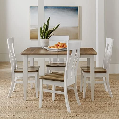 5 Piece Solid Maple Wood Dining Room Set | Full Kitchen Table Set With Table And 4 Chairs | Brown And White Rectangle Table With Eased Edge And Distressing, Extendable Table Length | Handmade In USA 6 5 Piece Solid Maple Wood Dining Room Set | Full Kitchen Table Set With Table And 4 Chairs | Brown And White Rectangle Table With Eased Edge And Distressing, Extendable Table Length | Handmade In USA - Image 6