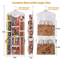 Freeote Hanging Gift Wrap Storage Organizer, 40x16 Inch Wrapping Paper Storage Hanging Gift Bag Organizer Station With Multiple Pockets, White -Songmics Furniture Shop 519cPFaURoL
