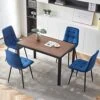 NORDICANA 5-Piece Dining Table Set, 47 In Modern Walnut Color Rectangle Kitchen Table & 4 Navy Blue Velvet Upholstery Side Chairs, Solid Metal Legs, Dining Room Set For 4