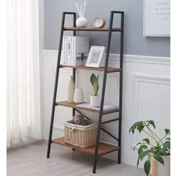 Blissun Ladder Shelf, 4-Tier Bookshelf, Storage Rack Shelf For Office, Bathroom, Living Room, Hazelnut Brown