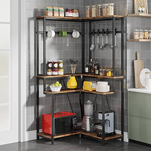 Tribesigns Corner Baker’s Rack For Kitchen, Kitchen Storage Rack With 15 Hanging Hooks, And 8 Shelves, Multipurpose Microwave Stand Spice Organizer, Coffee Bar Station Utility Organization Shelf 2 Tribesigns Corner Baker’s Rack For Kitchen, Kitchen Storage Rack With 15 Hanging Hooks, And 8 Shelves, Multipurpose Microwave Stand Spice Organizer, Coffee Bar Station Utility Organization Shelf - Image 2