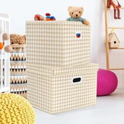 TYEERS Large Collapsible Storage Bins With Lids, Patterns, Washable, Fabric Decorative Storage Boxes For Home Office Storage, 17.3x11.8x11.4 Inches, 5 Pack, Beige -Songmics Furniture Shop 519rbs2U5ML