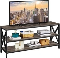 Yaheetech Industrial TV Stand For TV Up To 65 Inch, 55" TV Cabinet With 3 Tier Storage Shelves For Living Room, Entertainment Center TV Console Table With Metal Frame, Rustic Brown -Songmics Furniture Shop 519xml8rSzL. AC