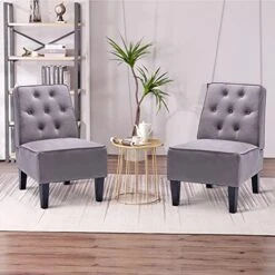 Annjoe Armless Accent Chair, Button Tufted Slipper Chair Side Chair Single Sofa For Dining Room Living Room Bedroom Funiture (Set Of 2) -Songmics Furniture Shop 519yp91GqsL. AC