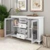 LUMISOL Buffet Sideboard Cabinet With 4 Middle Drawers And 2 Metal Mesh Doors Kitchen Buffet Table For Entryway