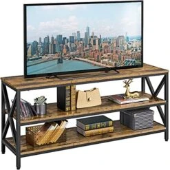 Yaheetech Industrial TV Stand For TV Up To 65 Inch, 55" TV Cabinet With 3 Tier Storage Shelves For Living Room, Entertainment Center TV Console Table With Metal Frame, Rustic Brown -Songmics Furniture Shop 51A2DhdNmcS. AC