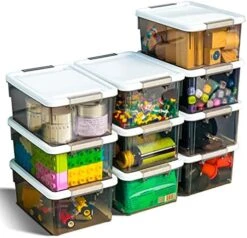 Citylife 1.3 QT 10 Pack Small Storage Bins Plastic Storage Container Stackable Box With Lids For Organizing, Clear White -Songmics Furniture Shop 51A6q9hyokS. AC