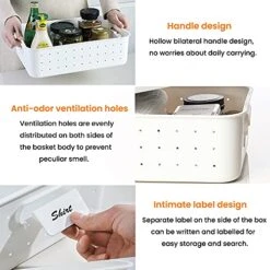Vacane Plastic Storage Bins With Lids Set Of 3, Stackable Organizer Lidded Basket With Writable Label For Organizing, Sturdy Containers For Shelves Pantry Office School/S+M+L/White -Songmics Furniture Shop 51A7PGqwSSS