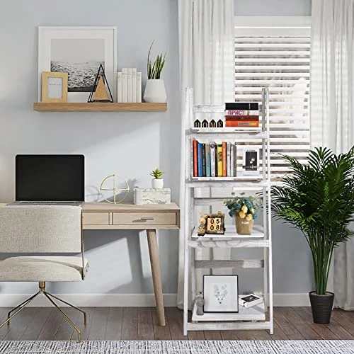 ECOMEX Foldable Plant Shelf, Ladder Shelf, Indoor Plant Stand, Ladder Bookshelf, Wood Rustic Ladder Shelf For Patio Garden Home Living Room(White) 5 ECOMEX Foldable Plant Shelf, Ladder Shelf, Indoor Plant Stand, Ladder Bookshelf, Wood Rustic Ladder Shelf For Patio Garden Home Living Room(White) - Image 5