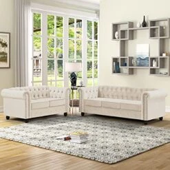 Morden Fort Couches For Living Room, Sofas For Living Room Furniture Sets, Loveseat And Sofa 2 Pieces, Fabric, Velvet Beige -Songmics Furniture Shop 51AKYmeNyNL