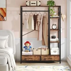 LITTLE TREE Free-standing Closet Organizer, 79" Coat Rack With 2 Drawers, Hall Tree With Hooks And Shelves, Industrial Garment Rack For Entryway, Bedroom, Living Room 11 LITTLE TREE Free-standing Closet Organizer, 79" Coat Rack With 2 Drawers, Hall Tree With Hooks And Shelves, Industrial Garment Rack For Entryway, Bedroom, Living Room -Songmics Furniture Shop 51AKadsLaAL