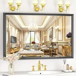 Vosuja 40 X 30 Inch Bathroom Mirrors For Vanity, Rose Gold Wall Mirror, Modern Wall Mounted Mirror For Bathroom, Rectangluar Right Angle Metal Framed Mirror (Horizontal/Vertical) -Songmics Furniture Shop 51AMc8WKBzL. AC