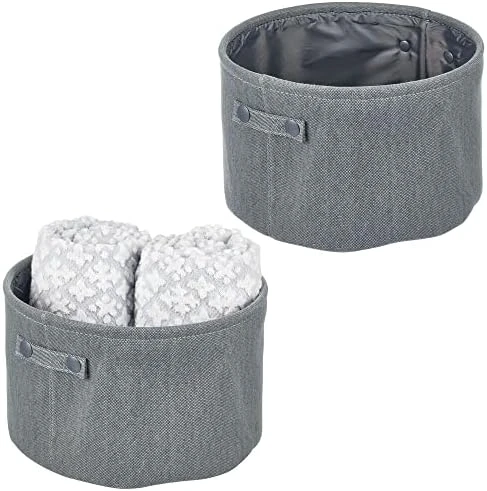 MDesign Soft Cotton Fabric Bathroom Storage Bin With Handles - Organizer For Towels, Toilet Paper - For Closets, Cabinets, Shelves - Textured Weave - 2 Pack - Light Pink 6 MDesign Soft Cotton Fabric Bathroom Storage Bin With Handles - Organizer For Towels, Toilet Paper - For Closets, Cabinets, Shelves - Textured Weave - 2 Pack - Light Pink - Image 6