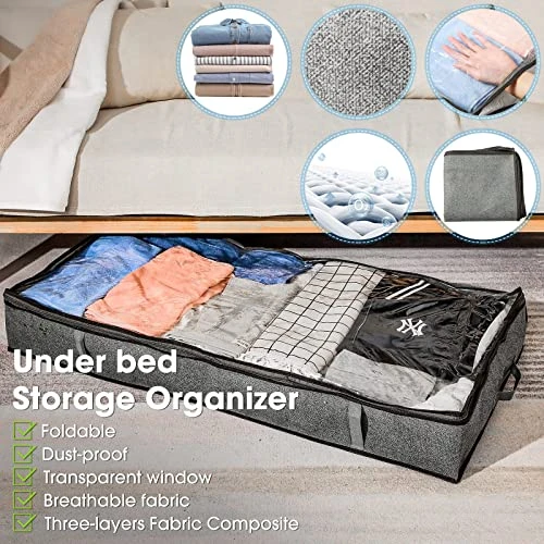 10 Pcs Under Bed Storage Containers Large Capacity 100L Underbed Bedroom Clothes Toys Shoe Storage Organizer Bags Foldable Blankets Comforters Drawer Bins With Clear Window Handles, 39 X 20 X 6 Inch 3 10 Pcs Under Bed Storage Containers Large Capacity 100L Underbed Bedroom Clothes Toys Shoe Storage Organizer Bags Foldable Blankets Comforters Drawer Bins With Clear Window Handles, 39 X 20 X 6 Inch - Image 3