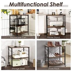Giantex Kitchen Baker’s Rack 3-Tier Microwave Cart On Wheels, Industrial Utility Bar Cart With 10 Hooks Metal Frame Wood Storage Shelves, Rolling Microwave Stand, Vintage Bown -Songmics Furniture Shop 51AZIWjFt2L