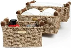 ADO Basics Seagrass Hand Woven Basket With Stain Resistant Polished Wooden Handles, Toilet Paper Storage Wicker Baskets 12 Inches Length, 6.29 Inches Width, 4.25 Inches Height, Natural -Songmics Furniture Shop 51Aa3Iks7oL. AC