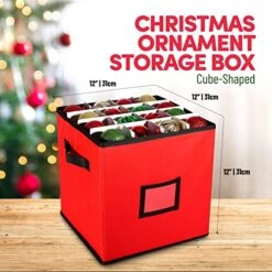 GENERIC Christmas Ornament Storage Box - 12 X 12 Inch, 4-Layer Ornament Storage Container Fits Up To 64 Christmas Balls - Heavy-Duty Polyester Ornaments Storage And Organizer With Removable Lid