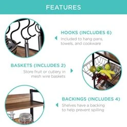 Best Choice Products 67in Baker's Rack, Multipurpose Counter-Height Kitchen Accessory For Food Prep, Cooking, Storage W/Locking Wheels, Adjustable Feet, 2 Wire Baskets, Shelf Backings - Brown/Black -Songmics Furniture Shop 51AeatjfLRL