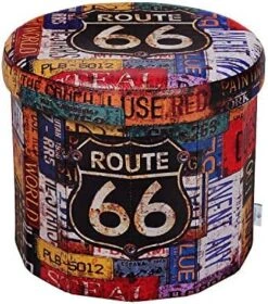 B FSOBEIIALEO Folding Storage Ottoman Round, Faux Leather Foot Rest Seat, Storage Organizer Toy Chest 15" (Route 66 Barrel) -Songmics Furniture Shop 51AgClCnN L. AC