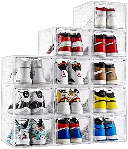 INSTY Shoe Boxes, Set Of 12, Stackable Clear Plastic Shoe Storage Boxes, Drop Front Shoe Box With Lids,Shoe Organizer Containers For Sneaker Display, Fit Up To US Size 12(13.4”x 9.8”x 7.1”) 5 INSTY Shoe Boxes, Set Of 12, Stackable Clear Plastic Shoe Storage Boxes, Drop Front Shoe Box With Lids,Shoe Organizer Containers For Sneaker Display, Fit Up To US Size 12(13.4”x 9.8”x 7.1”) - Image 5