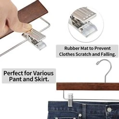 AMKUFO 20pcs Wooden Pants Hangers Solid Pants Hangers With Adjustable Clips 14 Inch Walnut Wood Skirt Hangers Trousers Bottom Hangers With Non-Slip Clips And 360° Swivel Hook -Songmics Furniture Shop 51AhWiytH8L