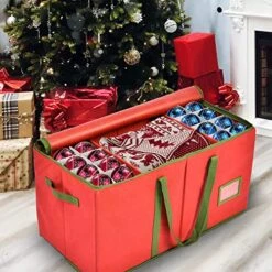 Holiday Cheer Premium Christmas Ornament Storage – Christmas Storage Container Perfect For Holiday Decorations And Ornament Storage Box – Fits 128 Holiday Ornaments – Tear-Proof Fabric