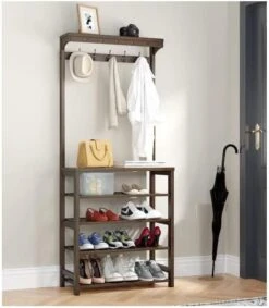 SEJAS 5-Tier Coat And Shoe Rack For Entryway Organizer, Freestanding Hall Tree, Mudroom Storage Organization Furniture, 5 Hanger Hooks, (Dark Brown) 9 SEJAS 5-Tier Coat And Shoe Rack For Entryway Organizer, Freestanding Hall Tree, Mudroom Storage Organization Furniture, 5 Hanger Hooks, (Dark Brown) -Songmics Furniture Shop 51AoFvIAUL. AC 1