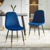 NORDICANA Velvet Dining Chairs Kitchen Solid Color Chair Upholstered Side Stools With Backrest Metal Legs Set Of 4, Navy Blue