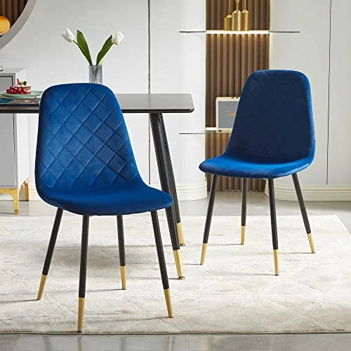 NORDICANA Velvet Dining Chairs Kitchen Solid Color Chair Upholstered Side Stools With Backrest Metal Legs Set Of 4, Navy Blue 1 NORDICANA Velvet Dining Chairs Kitchen Solid Color Chair Upholstered Side Stools With Backrest Metal Legs Set Of 4, Navy Blue