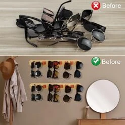 KEVTVEK 2 PCS Sunglasses Organizer, Bamboo Wall Mounted Eyeglasses Holder, Premium Sunglass Storage Organizer For 18 Glasses, Eye Glass Display Eyewear Stand For Home Office Decor -Songmics Furniture Shop 51AtbCs4CtL