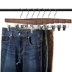 AMKUFO 20pcs Wooden Pants Hangers Solid Pants Hangers With Adjustable Clips 14 Inch Walnut Wood Skirt Hangers Trousers Bottom Hangers With Non-Slip Clips And 360° Swivel Hook -Songmics Furniture Shop 51AugCiXx4L