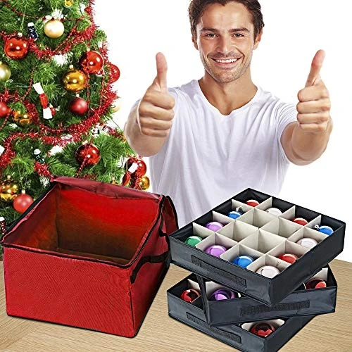 ProPik Christmas Ornament Storage Box, Organizer Holds Up To 48 Xmas Balls With 3 Separate Removable Trays, Container Has Dividers To Organize Holiday Tree Ornaments (Red) 2 ProPik Christmas Ornament Storage Box, Organizer Holds Up To 48 Xmas Balls With 3 Separate Removable Trays, Container Has Dividers To Organize Holiday Tree Ornaments (Red) - Image 2