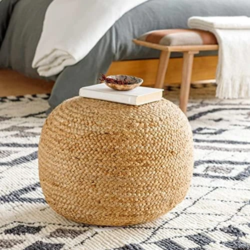 Kaumakani Natural Wicker Jute Round Pouf - Ottoman Style Braided Woven Foot Stool - Natural Fiber Round Cylinder Ottoman - 100% Polybead Fill - Beige, Brown- 19.75" X 16 12 Kaumakani Natural Wicker Jute Round Pouf - Ottoman Style Braided Woven Foot Stool - Natural Fiber Round Cylinder Ottoman - 100% Polybead Fill - Beige, Brown- 19.75" X 16 - Image 12