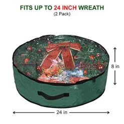 Propik Christmas Wreath Storage Bag 24" - Garland Holiday Container With Clear Window - Tear Resistant Fabric - 2 Pack (24 Inch, Green)