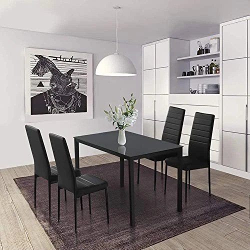 SLEERWAY Kitchen Dining Table Set For 4 People, Thickened Tempered Glass Desktop Kitchen Table And 4 Leather Chairs With Cushion, Modern Dining Room Sets For Small Space, 5 Pieces 5 SLEERWAY Kitchen Dining Table Set For 4 People, Thickened Tempered Glass Desktop Kitchen Table And 4 Leather Chairs With Cushion, Modern Dining Room Sets For Small Space, 5 Pieces - Image 5