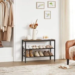 VASAGLE 3-Tier Rack, Freestanding Shoe Storage Organizer, Mesh Shelves, Space-Saving In The Entryway, Industrial, Rustic Brown + Black -Songmics Furniture Shop 51B3uAFog2S