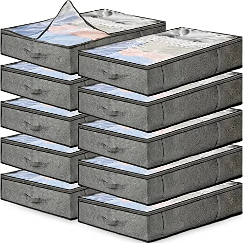 10 Pcs Under Bed Storage Containers Large Capacity 100L Underbed Bedroom Clothes Toys Shoe Storage Organizer Bags Foldable Blankets Comforters Drawer Bins With Clear Window Handles, 39 X 20 X 6 Inch 1 10 Pcs Under Bed Storage Containers Large Capacity 100L Underbed Bedroom Clothes Toys Shoe Storage Organizer Bags Foldable Blankets Comforters Drawer Bins With Clear Window Handles, 39 X 20 X 6 Inch