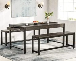 Tribesigns Dining Table Set For 4 To 6, 63 Inch Kitchen Breakfast Table With 2 Benches & Sided Drawer, 3-Piece Modern Industrial Bar Table Furniture Set For Dining Room, Home, Rustic Brown & Black -Songmics Furniture Shop 51B6fQql1L. AC