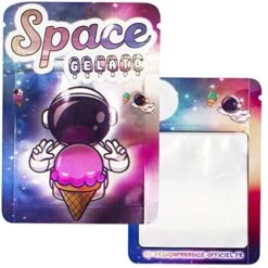 100 Animated Mylar Zip Bags | Pouch - Small Aluminium Anti-Odour Heat-Sealing Bag | Zipper Bag... (Space Gelato)